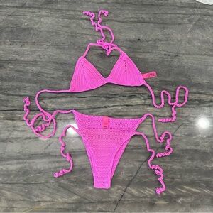 SKIMS Hot Pink Crochet Knit bikini Swim small